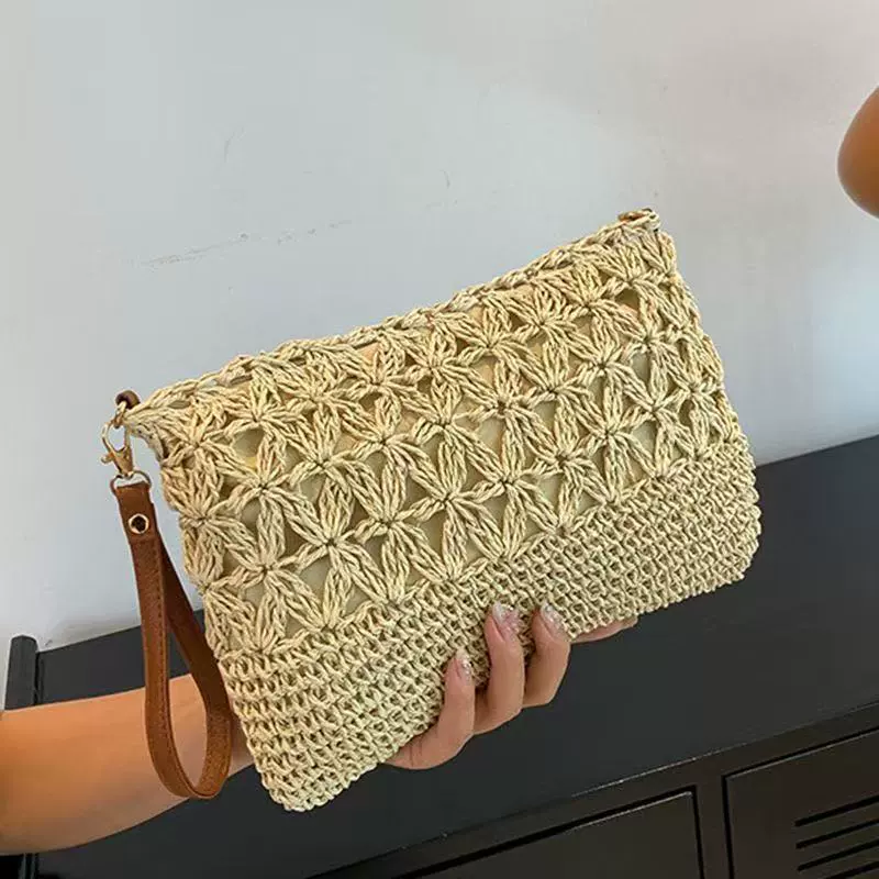 Bolso de paja con diseño de ráfaga de estrellas para el verano: versatilidad 2 en 1