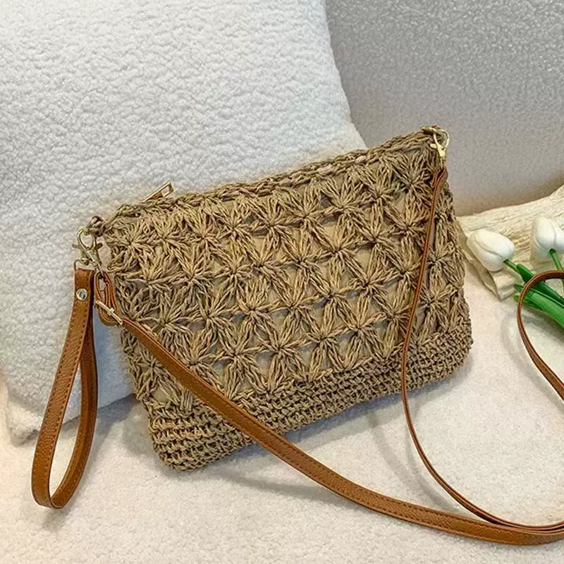 Bolso de paja con diseño de ráfaga de estrellas para el verano: versatilidad 2 en 1