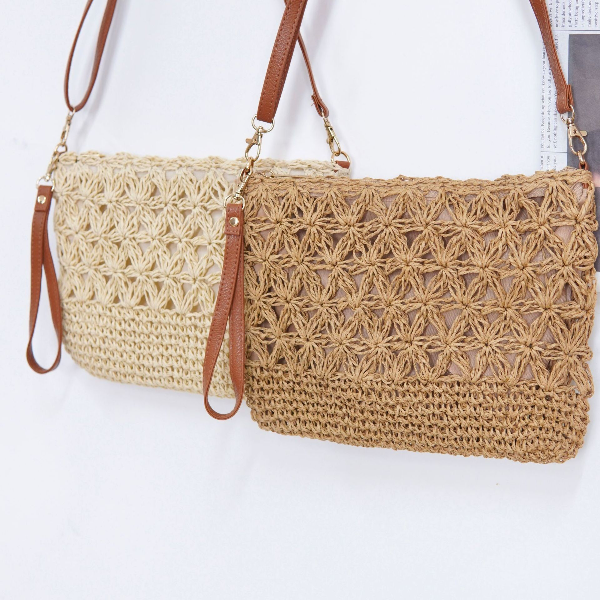 Bolso de paja con diseño de ráfaga de estrellas para el verano: versatilidad 2 en 1