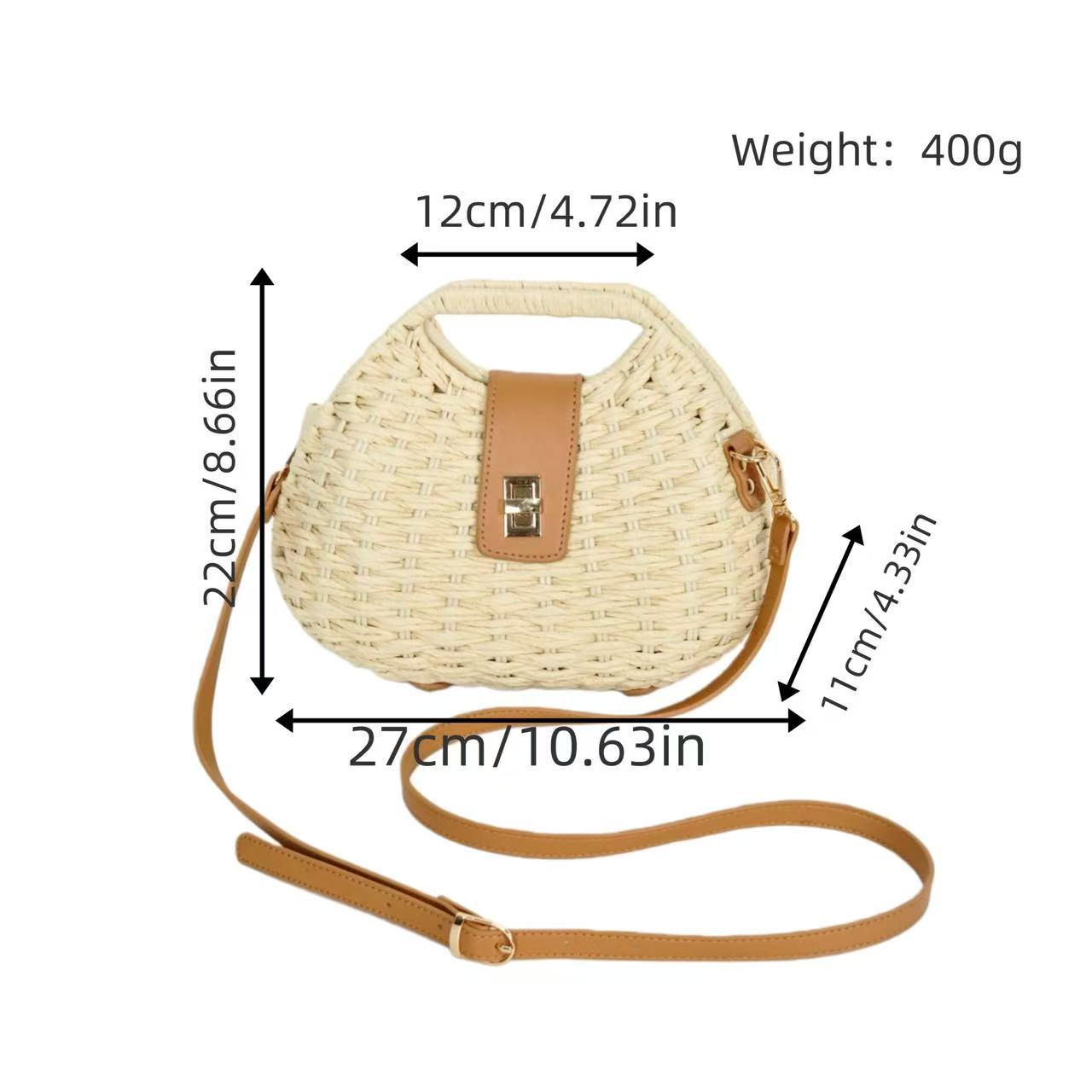 Bolso bandolera chic de paja tejida con solapa de cuero