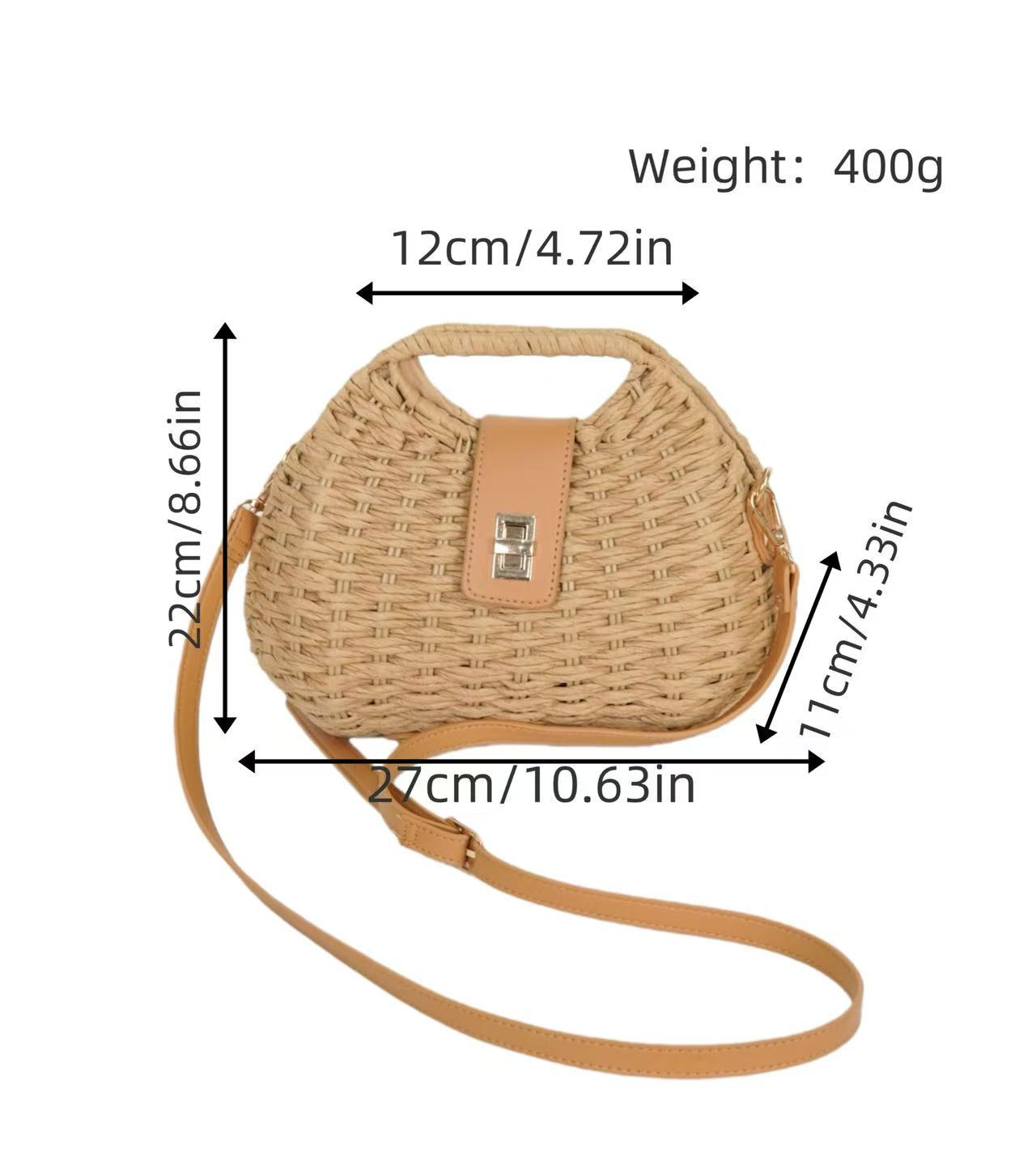 Bolso bandolera chic de paja tejida con solapa de cuero