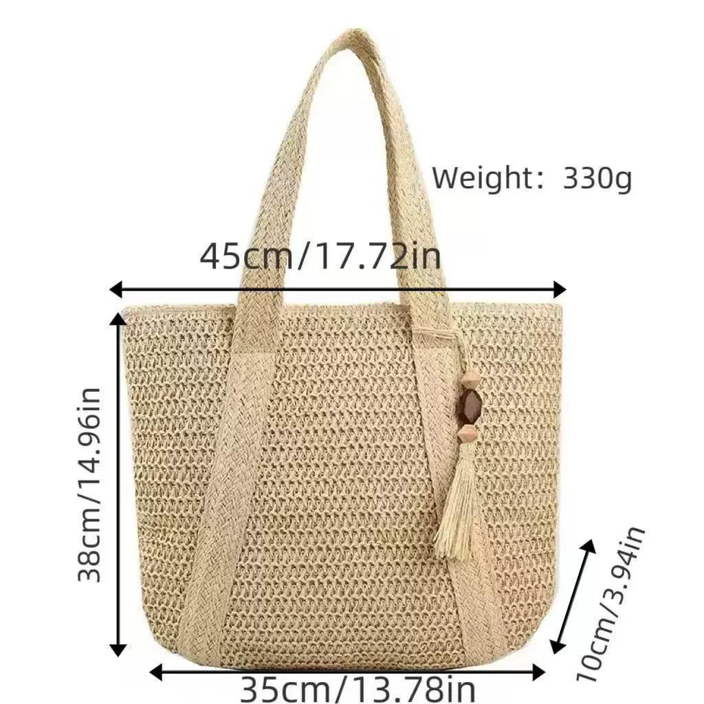 Bolso Grande de Paja Trenzada | Bolso de Hombro Versátil para Mujer