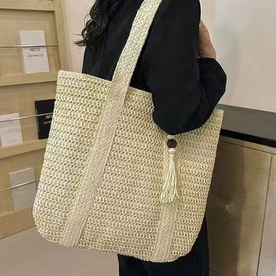 Bolso Grande de Paja Trenzada | Bolso de Hombro Versátil para Mujer