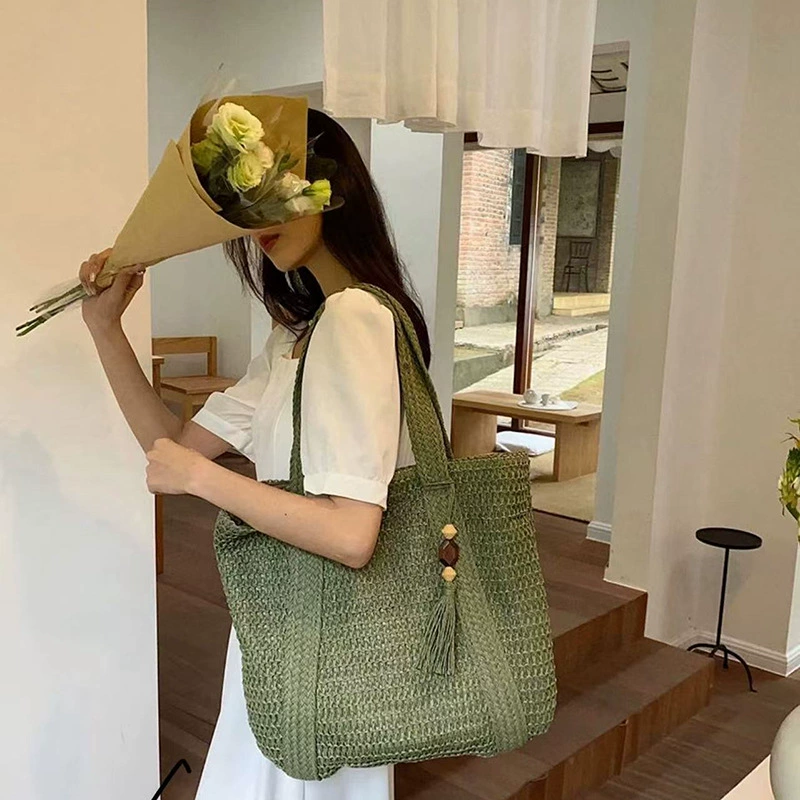 Bolso Grande de Paja Trenzada | Bolso de Hombro Versátil para Mujer