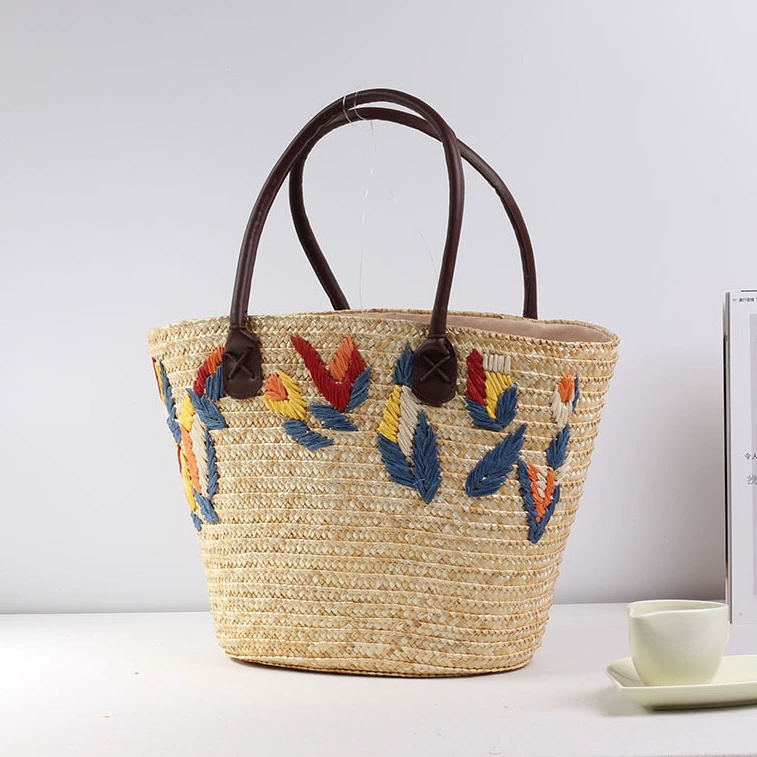 Bolso Tote de Paja de Trigo Bordado Artisanstraw | Bolso de Hombro Boho Estructurado
