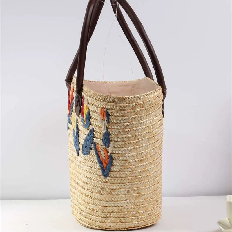 Bolso Tote de Paja de Trigo Bordado Artisanstraw | Bolso de Hombro Boho Estructurado