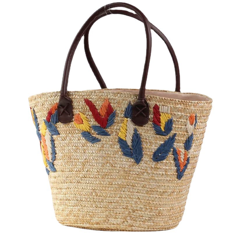 Bolso Tote de Paja de Trigo Bordado Artisanstraw | Bolso de Hombro Boho Estructurado