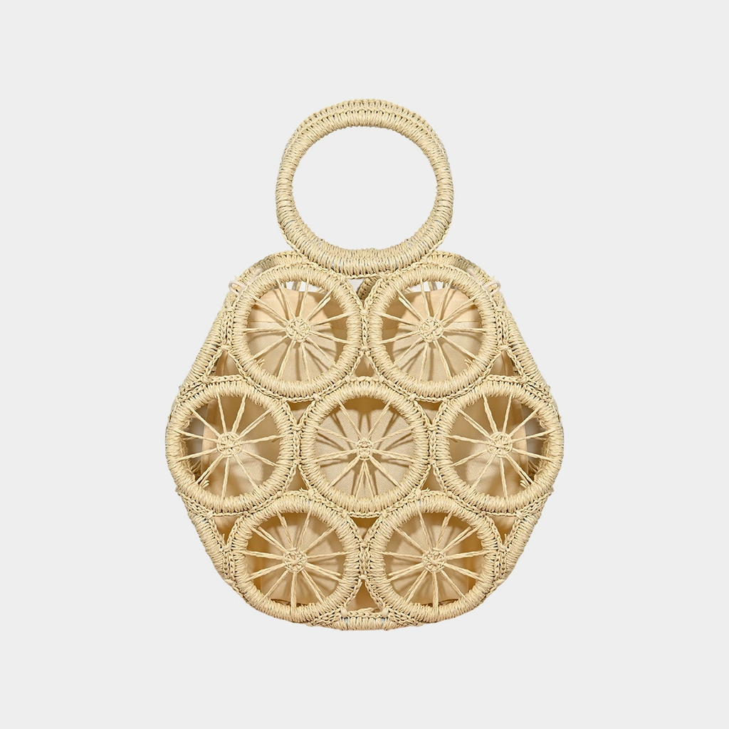 Bolso Circular Boho Tejido con Bolsa con Cordón Ajustable | Bolso de Mano de Verano