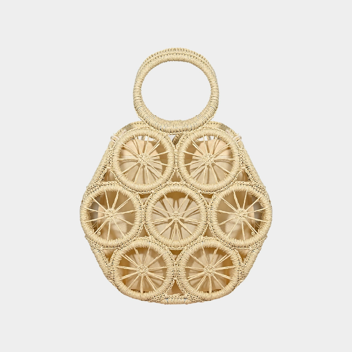 Bolso Circular Boho Tejido con Bolsa con Cordón Ajustable | Bolso de Mano de Verano