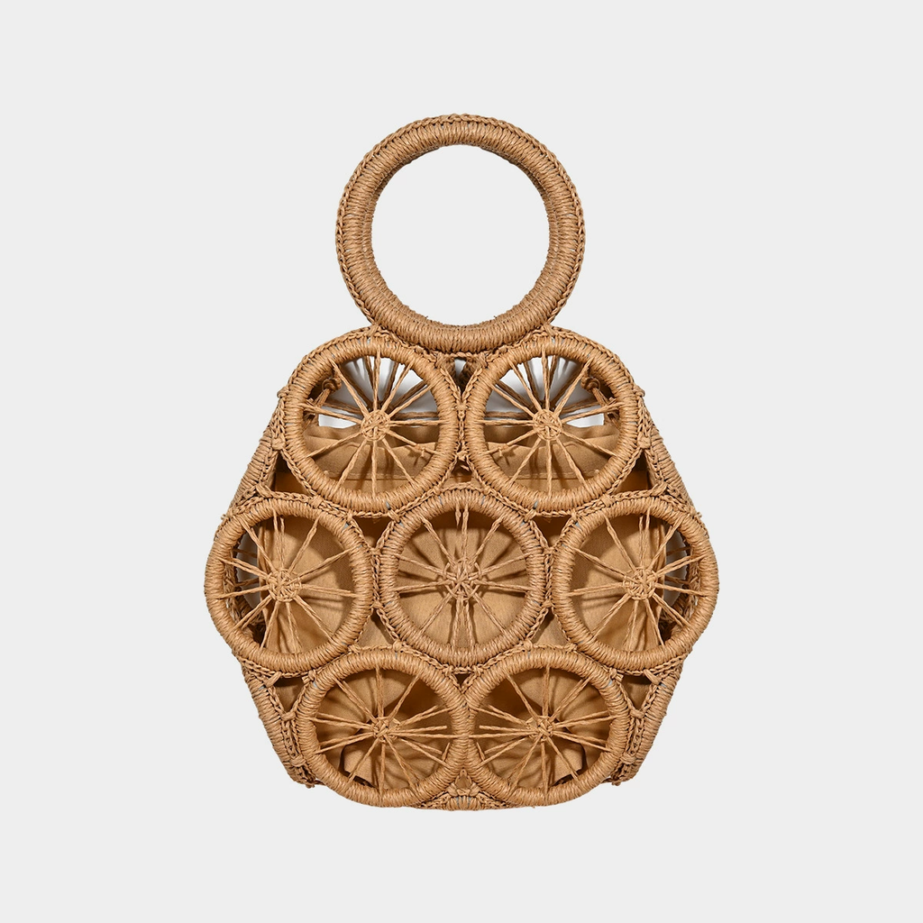 Bolso Circular Boho Tejido con Bolsa con Cordón Ajustable | Bolso de Mano de Verano
