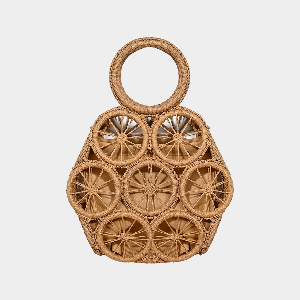 Bolso Circular Boho Tejido con Bolsa con Cordón Ajustable | Bolso de Mano de Verano
