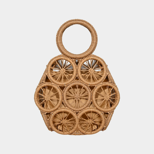 Bolso Circular Boho Tejido con Bolsa con Cordón Ajustable | Bolso de Mano de Verano