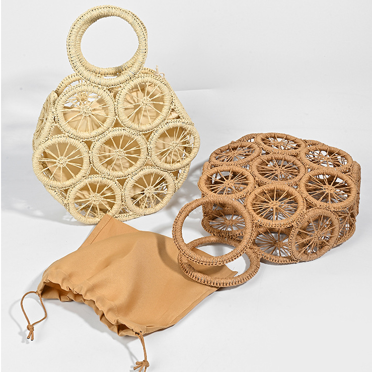 Bolso Circular Boho Tejido con Bolsa con Cordón Ajustable | Bolso de Mano de Verano