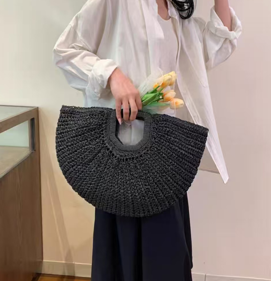 Bolso Grande Bohemio Tejido con Asa Calada | Bolso de Playa de Paja para Verano