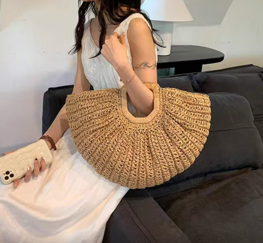 Bolso Grande Bohemio Tejido con Asa Calada | Bolso de Playa de Paja para Verano