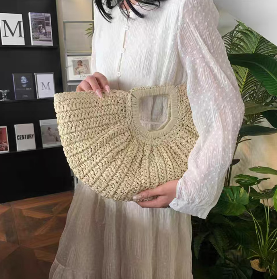 Bolso Grande Bohemio Tejido con Asa Calada | Bolso de Playa de Paja para Verano