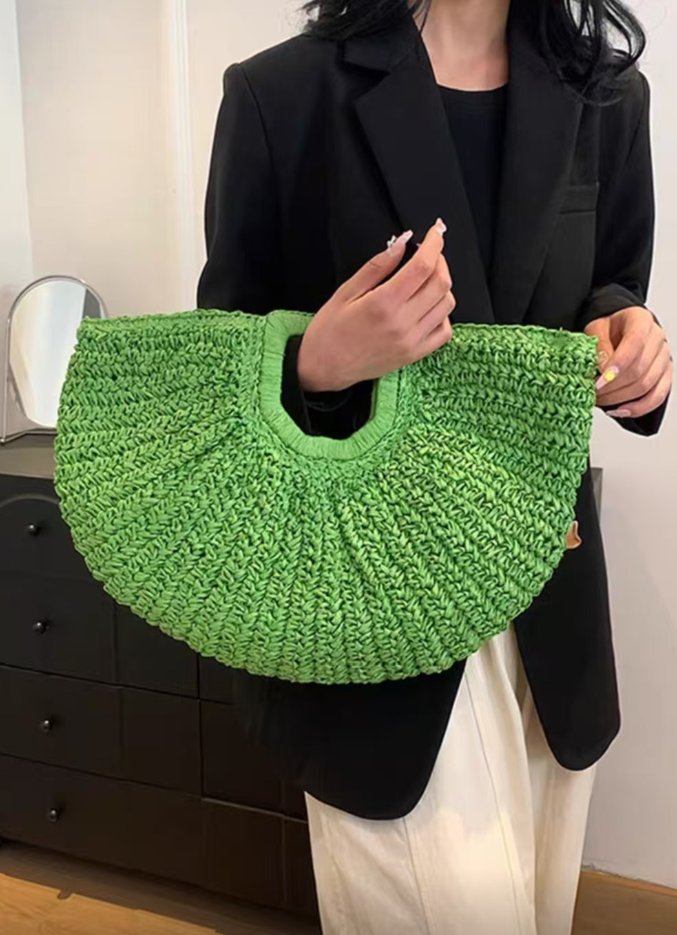 Bolso Grande Bohemio Tejido con Asa Calada | Bolso de Playa de Paja para Verano