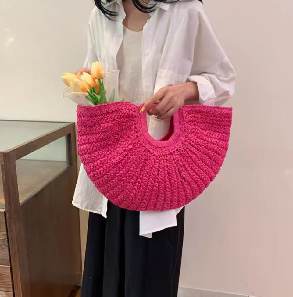 Bolso Grande Bohemio Tejido con Asa Calada | Bolso de Playa de Paja para Verano