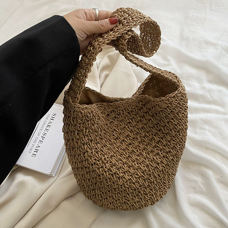 Bolso Hobo Tejido Minimalista | Bolso de Hombro de Paja Bohemio para Verano