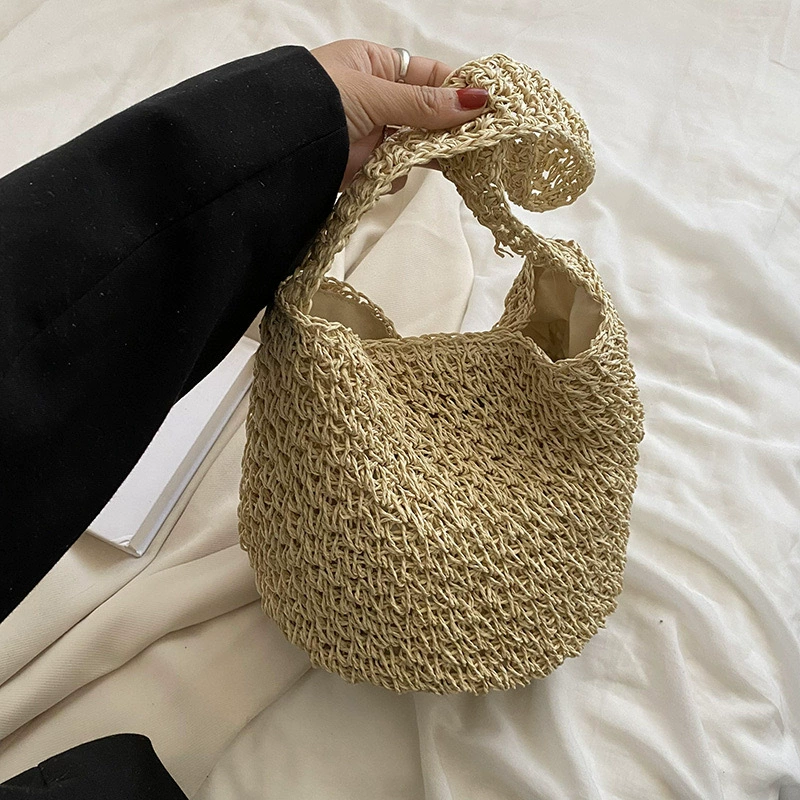 Bolso Hobo Tejido Minimalista | Bolso de Hombro de Paja Bohemio para Verano