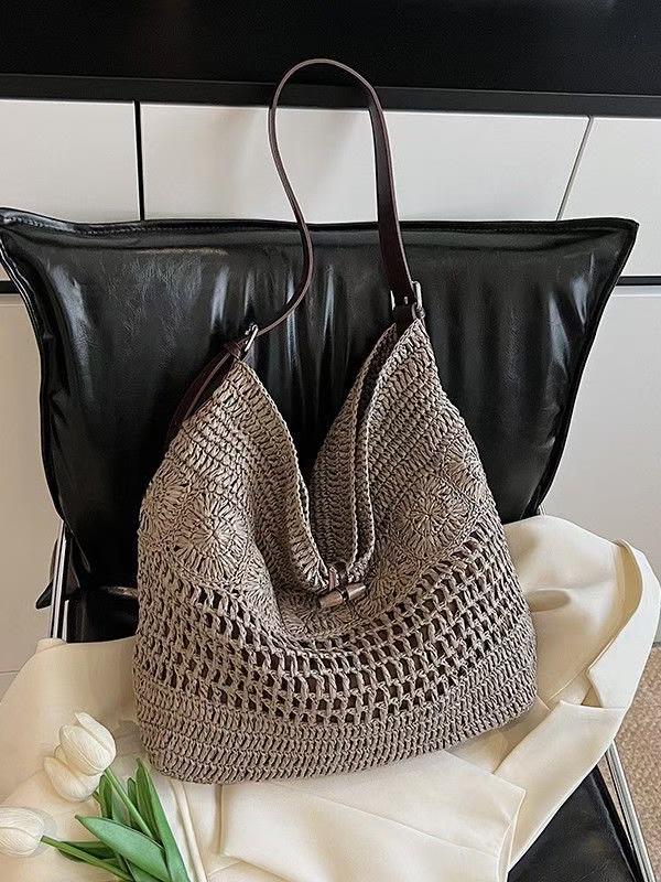Bolso Hobo Grande de Rafia Trenzada | Bolso de Hombro de Ganchillo Boho para Verano