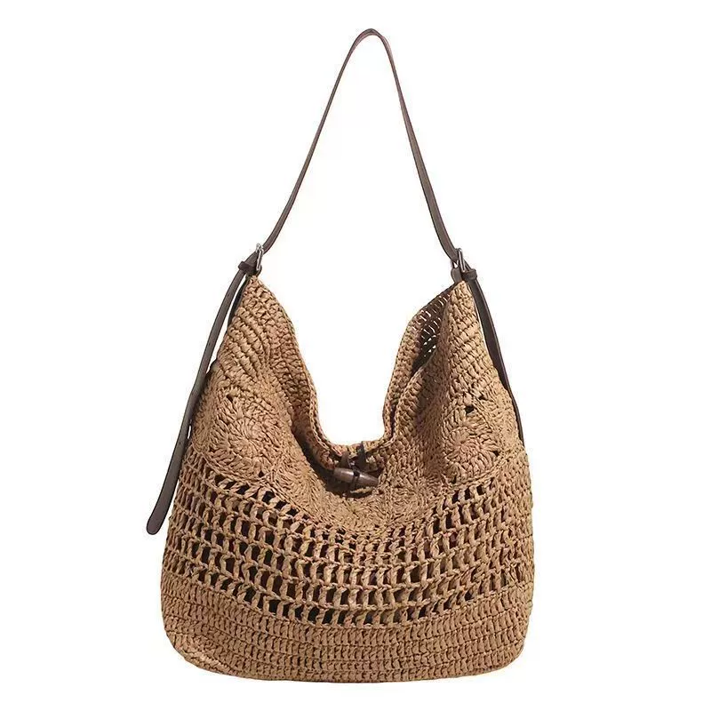 Bolso Hobo Grande de Rafia Trenzada | Bolso de Hombro de Ganchillo Boho para Verano