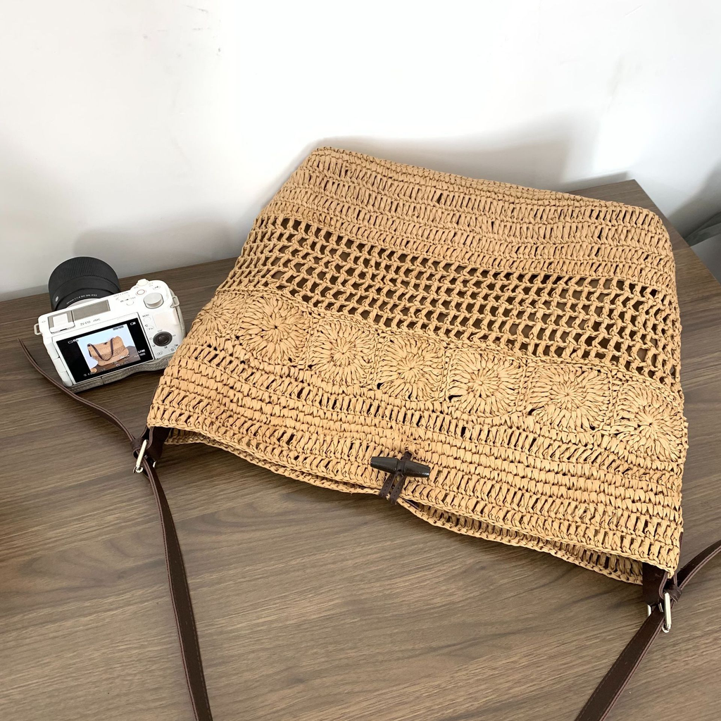 Bolso Hobo Grande de Rafia Trenzada | Bolso de Hombro de Ganchillo Boho para Verano