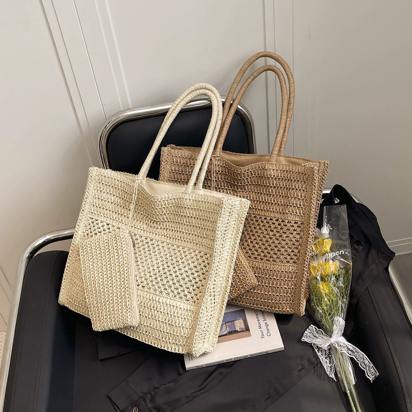 El set de bolso de ganchillo Coastal | Bolso de hombro tejido informal para verano