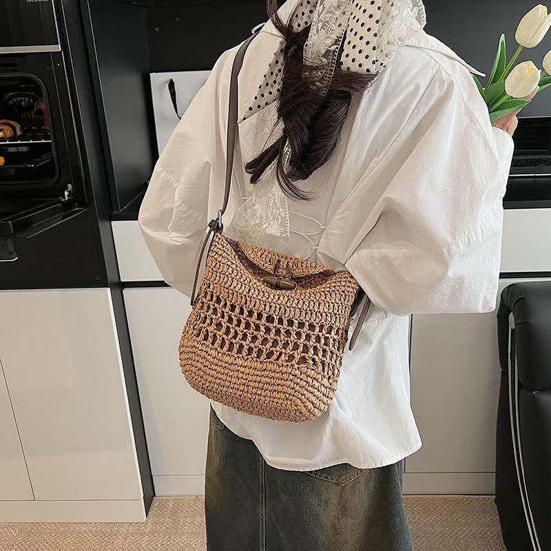 Bolso cruzado de paja tejida vintage | Bolso de hombro calado bohemio