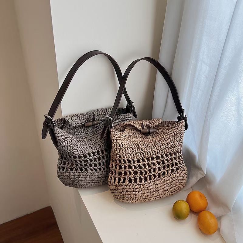 Bolso cruzado de paja tejida vintage | Bolso de hombro calado bohemio