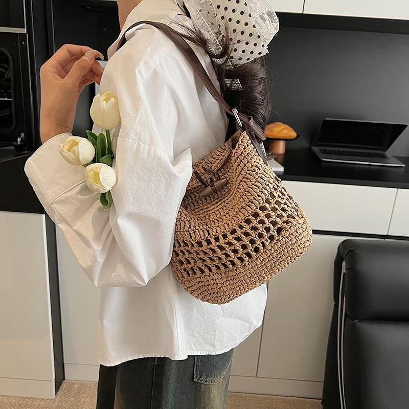 Bolso cruzado de paja tejida vintage | Bolso de hombro calado bohemio