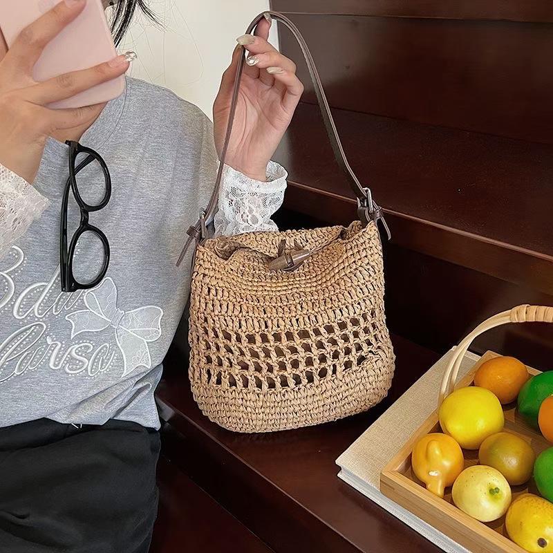 Bolso cruzado de paja tejida vintage | Bolso de hombro calado bohemio