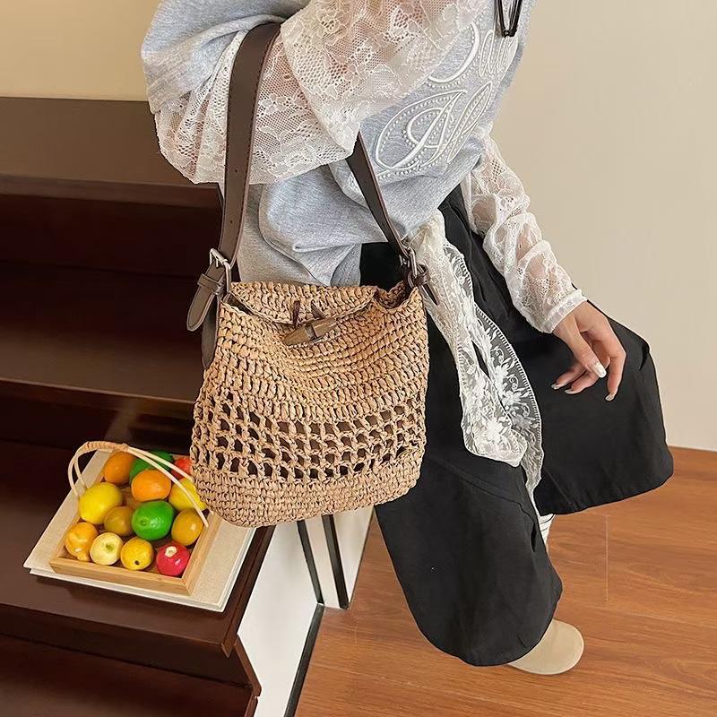 Bolso cruzado de paja tejida vintage | Bolso de hombro calado bohemio