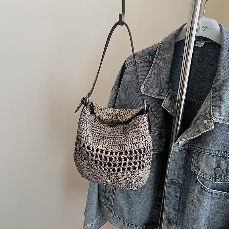 Bolso cruzado de paja tejida vintage | Bolso de hombro calado bohemio