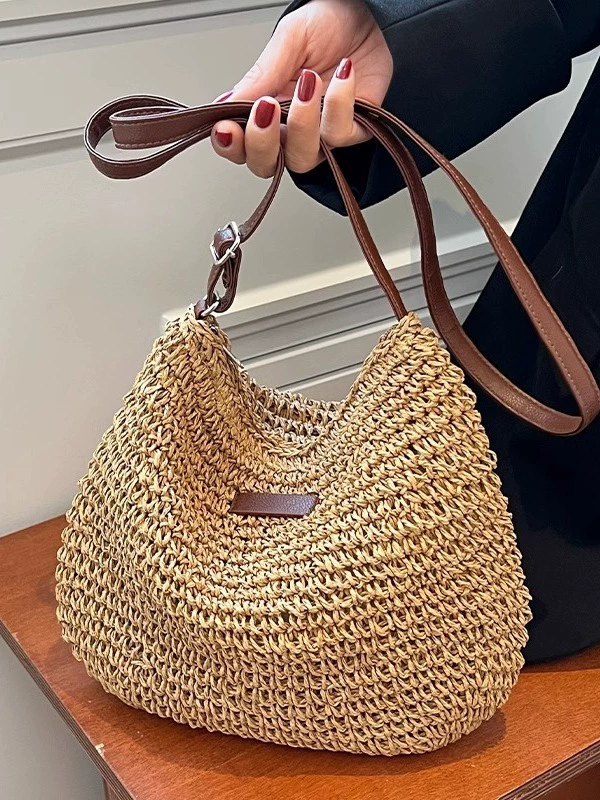 Bolso cruzado de paja tejida para mujer con correa ajustable - Minimalista Urbano