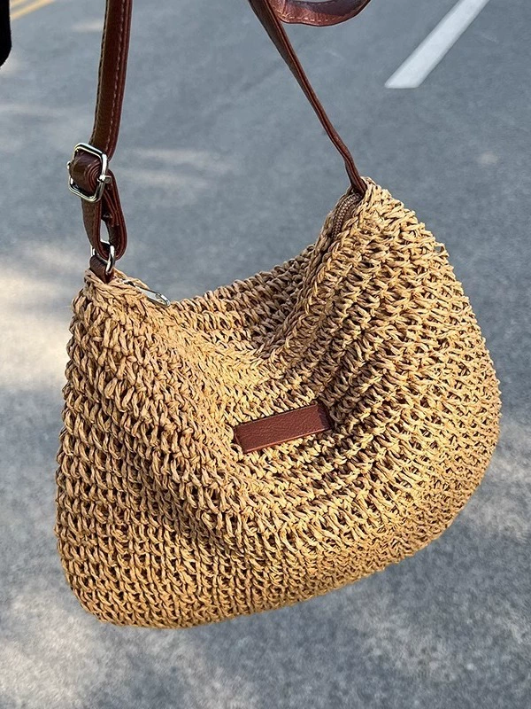 Bolso cruzado de paja tejida para mujer con correa ajustable - Minimalista Urbano
