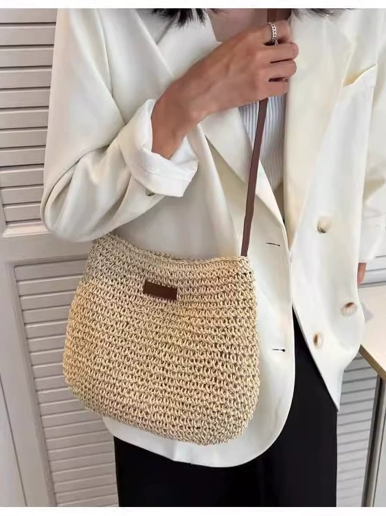 Bolso cruzado de paja tejida para mujer con correa ajustable - Minimalista Urbano