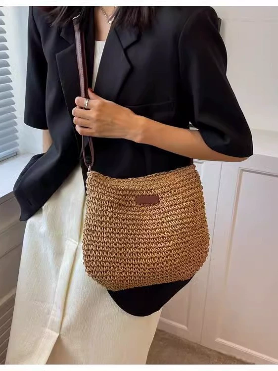 Bolso cruzado de paja tejida para mujer con correa ajustable - Minimalista Urbano