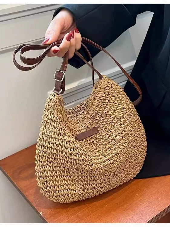 Bolso cruzado de paja tejida para mujer con correa ajustable - Minimalista Urbano
