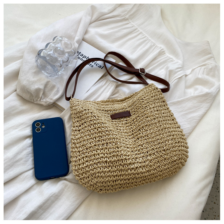 Bolso cruzado de paja tejida para mujer con correa ajustable - Minimalista Urbano