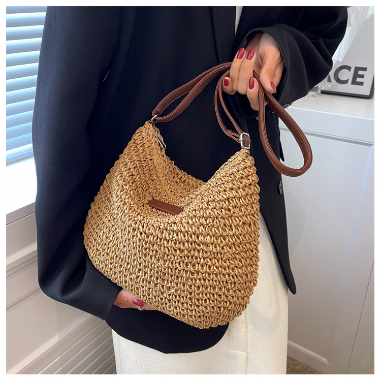 Bolso cruzado de paja tejida para mujer con correa ajustable - Minimalista Urbano