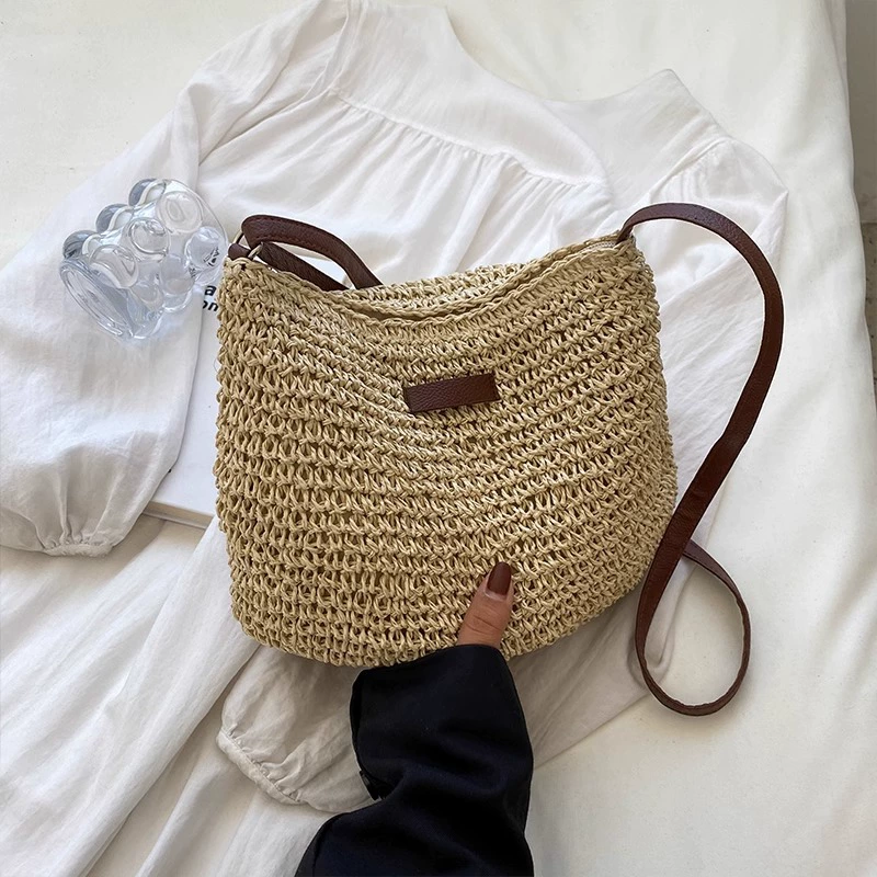 Bolso cruzado de paja tejida para mujer con correa ajustable - Minimalista Urbano