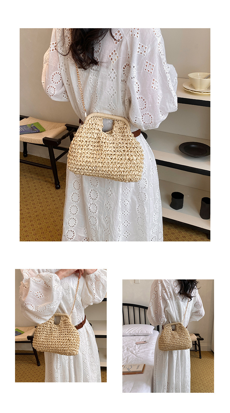 Bolso cruzado de paja tejido chic | Clutch de verano con cierre y cadena dorada para mujer