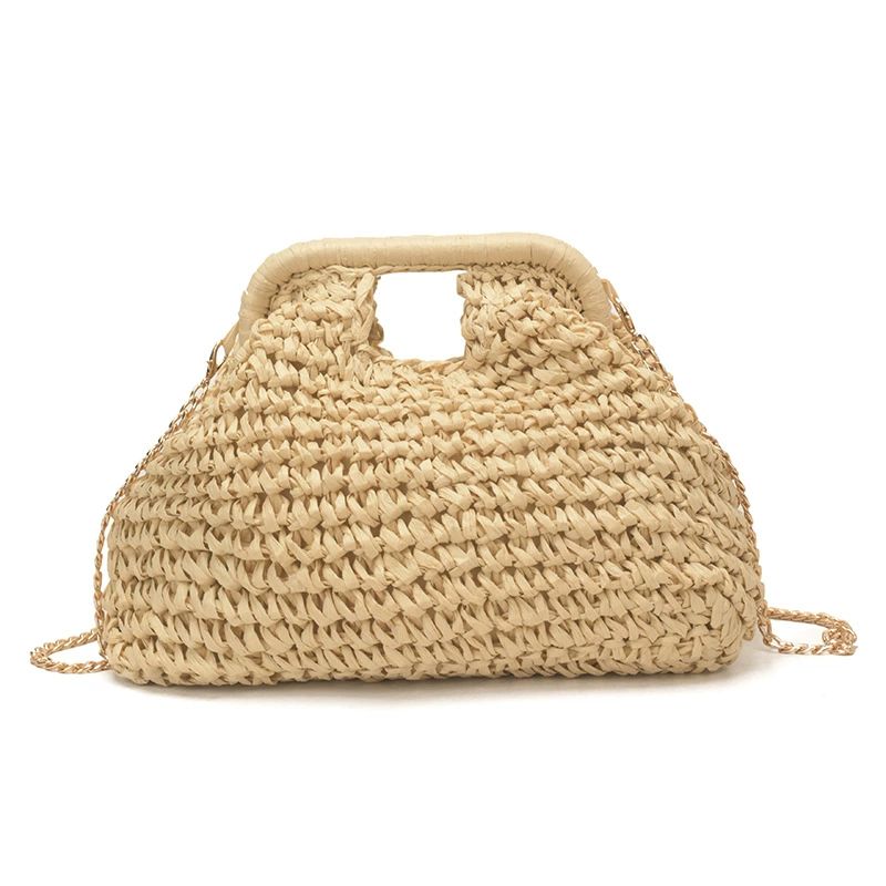 Bolso cruzado de paja tejido chic | Clutch de verano con cierre y cadena dorada para mujer