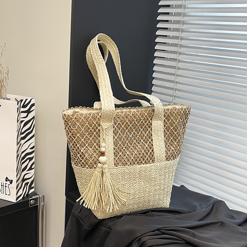 Bolso Grande de Paja para Mujer | Bolso de Mano de Playa con Cremallera para Verano