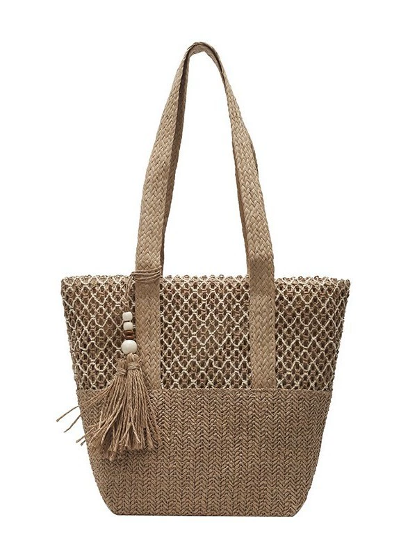Bolso Grande de Paja para Mujer | Bolso de Mano de Playa con Cremallera para Verano