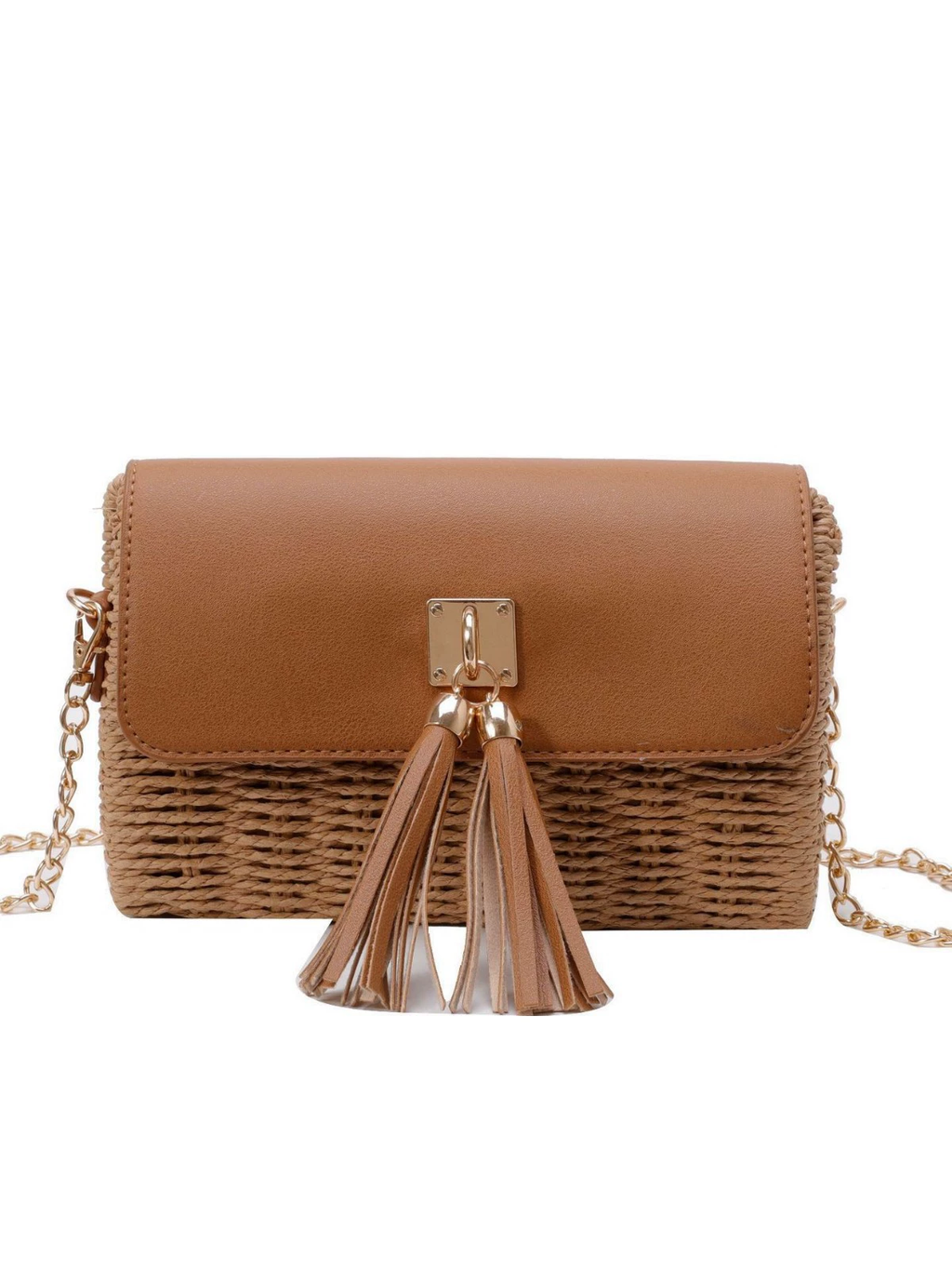 Bolso bandolera pequeño de paja para mujer | Bolso de mano con solapa y cadena para viajes de verano