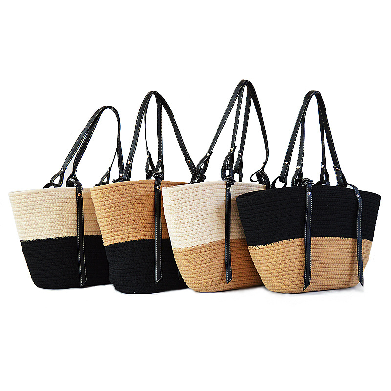 Bolso de Hombro Mediano de Algodón Tejido | Bolso Tote Diario Abierto