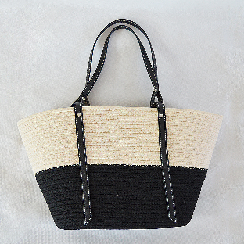 Bolso de Hombro Mediano de Algodón Tejido | Bolso Tote Diario Abierto