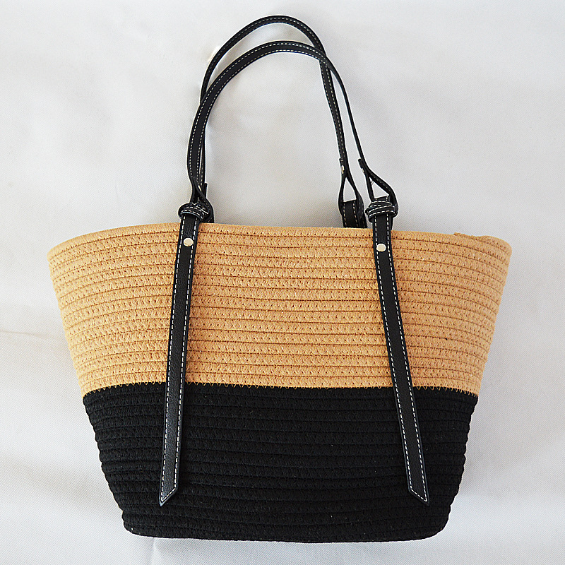 Bolso de Hombro Mediano de Algodón Tejido | Bolso Tote Diario Abierto
